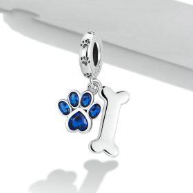 Blue Zircon Cute Pet Cat And Dog Paw Print Pendant Accessories