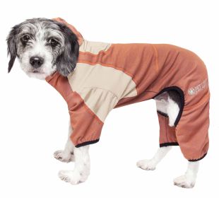 Pet Life Active 'Fur-Breeze' Heathered Performance 4-Way Stretch Two-Toned Full Bodied Hoodie (Color: Orange, size: small)